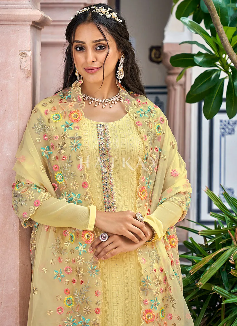 Pastel Yellow Multi Embroidered Designer Salwar Suit