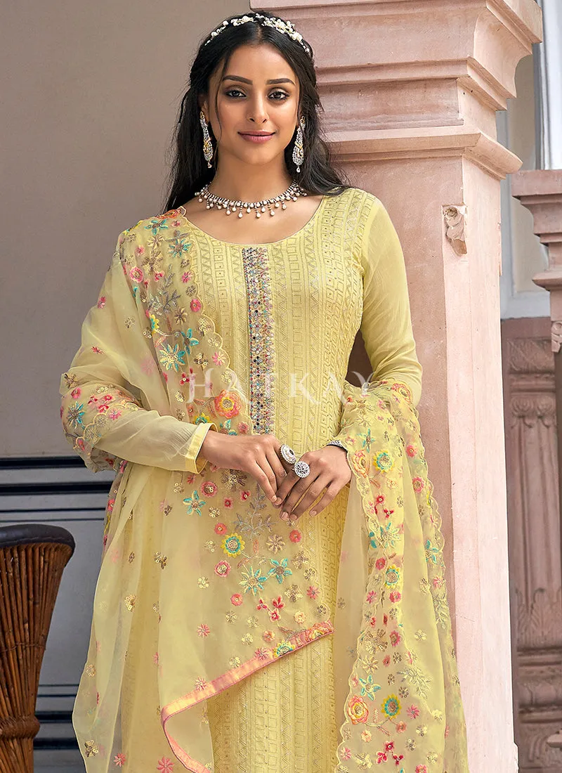Pastel Yellow Multi Embroidered Designer Salwar Suit
