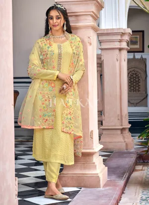 Pastel Yellow Multi Embroidered Designer Salwar Suit