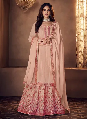 Peach Badla Embellished Designer Lehenga Suit