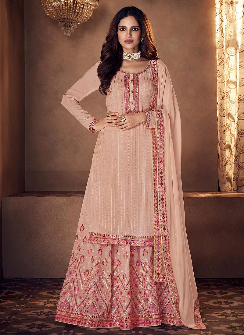 Peach Badla Embellished Designer Lehenga Suit