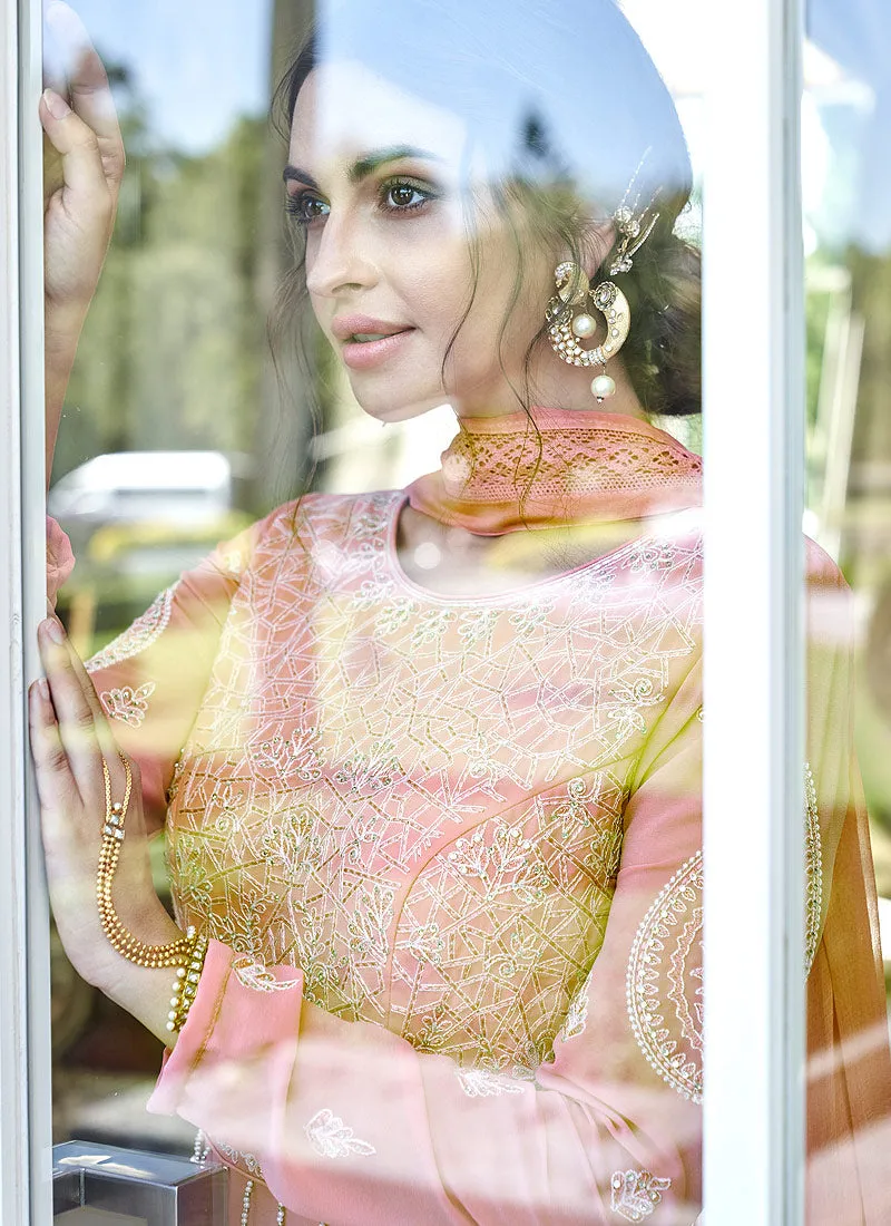 Peach Lucknowi Embroidered Anarkali Suit