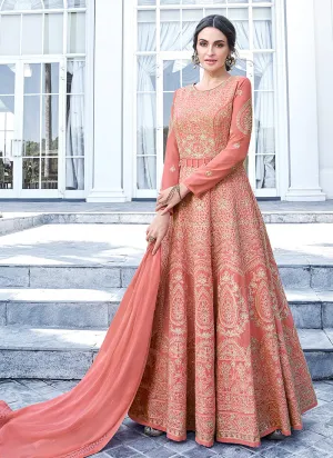 Peach Lucknowi Embroidered Anarkali Suit