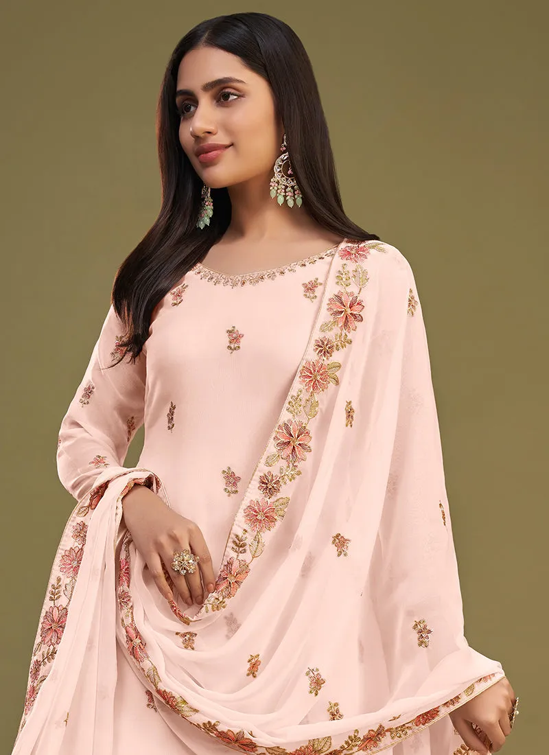 Peach Sequence Embroidery Traditional Gharara Style Suit