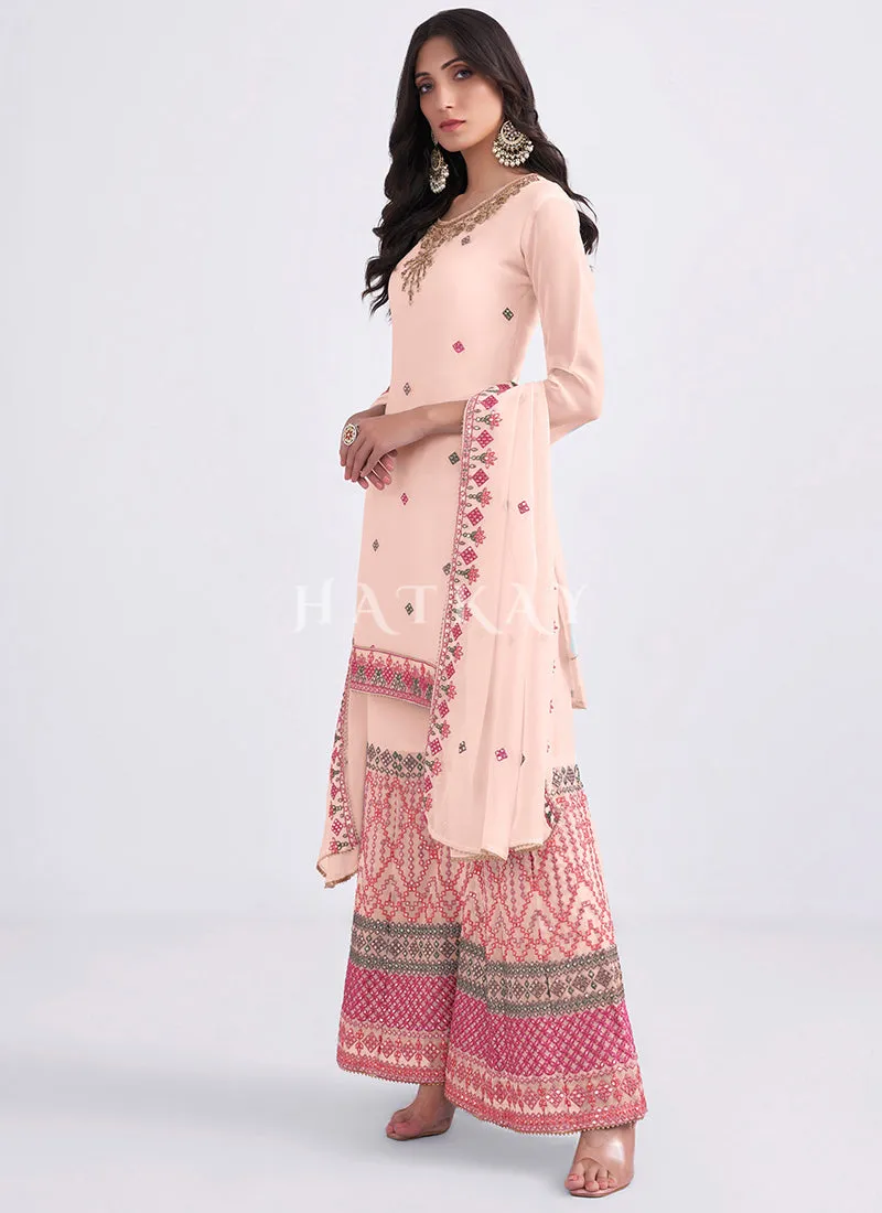 Peach Sequence Embroidery Traditional Gharara Style Suit