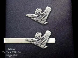 Pelican Tie Tack or Pelican Tie Bar / Tie Clip Sterling Silver