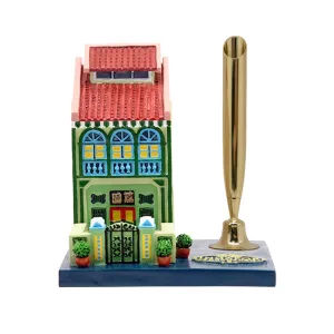 Peranakan House Polyresin Cylinder Pen Holder - Green