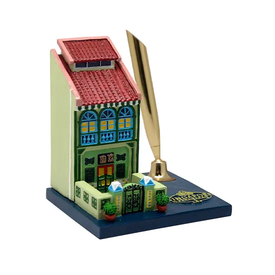 Peranakan House Polyresin Cylinder Pen Holder - Green