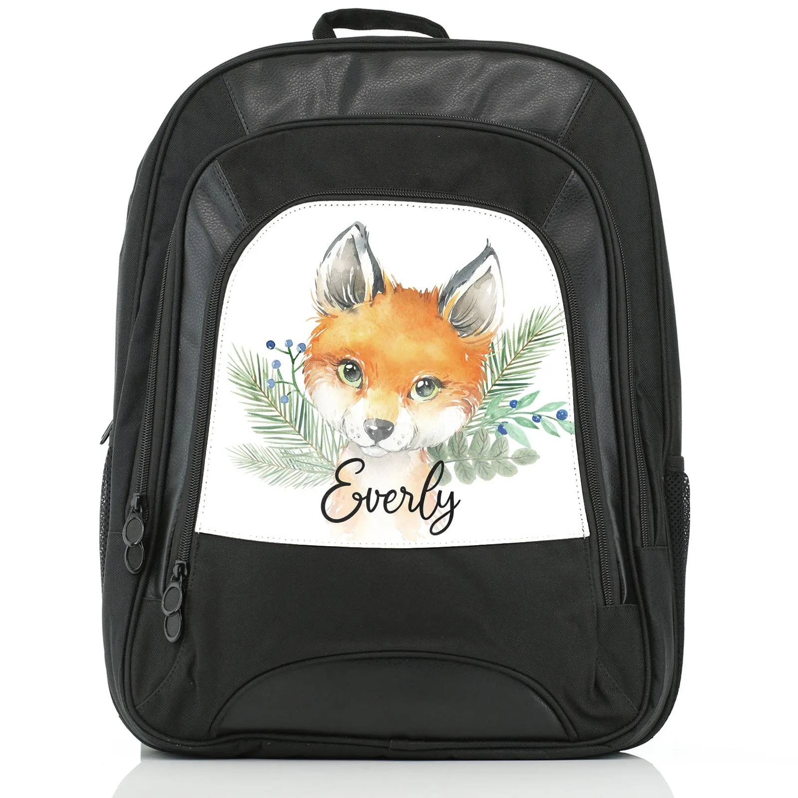 Personalised Rucksack with Red Fox Blue Berries and Cute Text