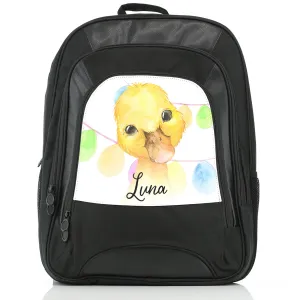 Personalised Rucksack with Yellow Duck Multicolour Buntin and Cute Text