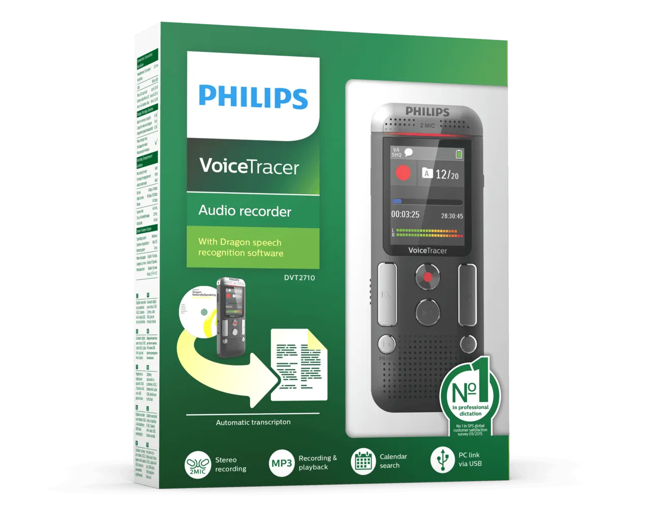 Philips Digital Voice Recorder DVT2710 with Dragon Software