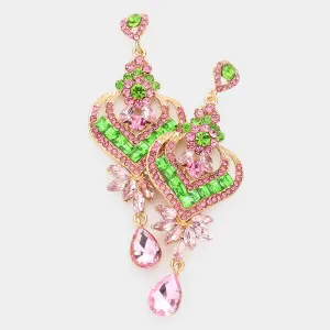 Pink & Green Crystal Heart and Teardrop Earrings | 592260