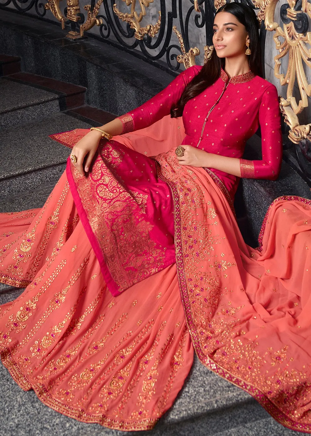 Pink And Peach Designer Sharara Suit