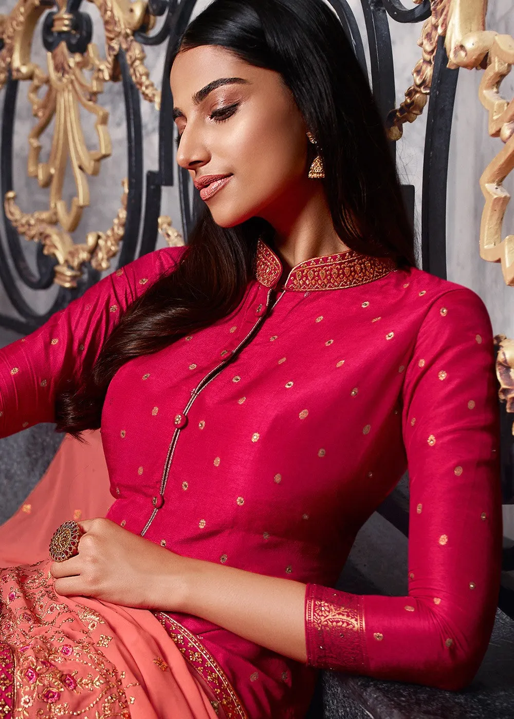 Pink And Peach Designer Sharara Suit