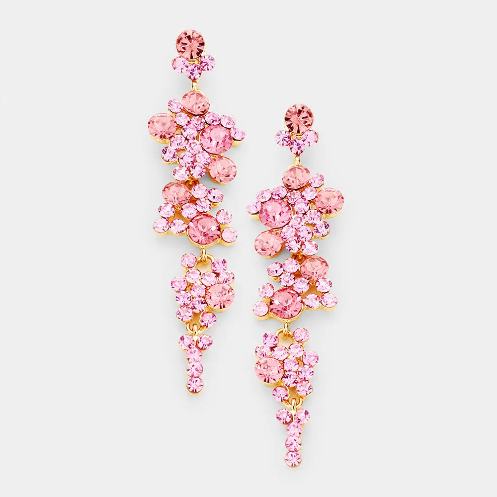 Pink Crystal Long Dangle Earrings | 443217