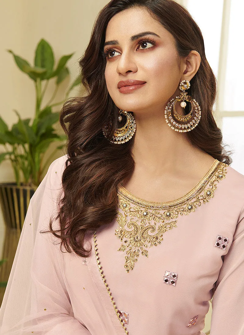 Pink Embroidered Designer Sharara Suit
