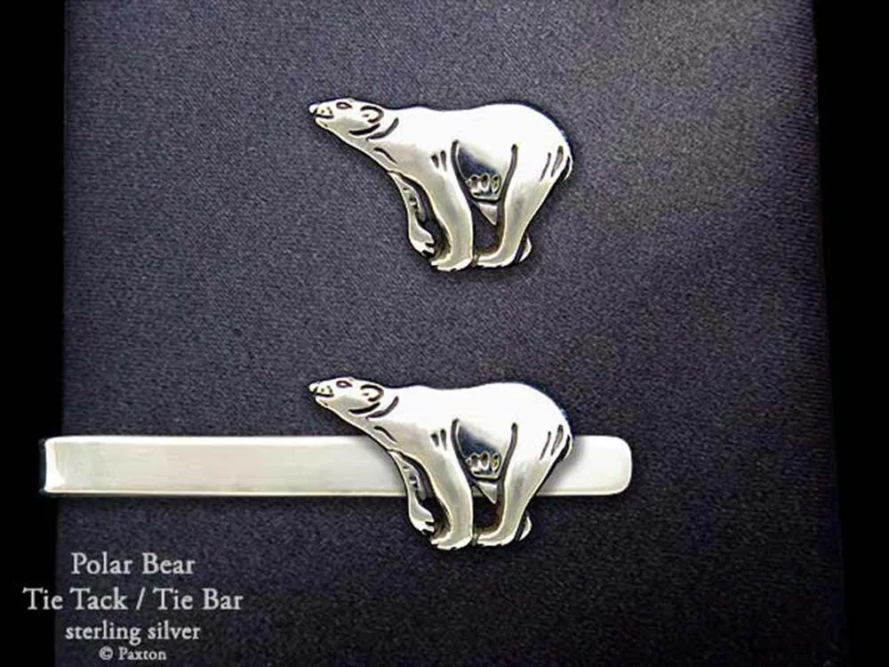 Polar Bear Tie Tack or Polar Bear Tie Bar / Tie Clip Sterling Silver