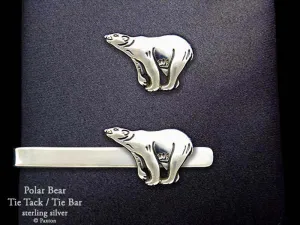 Polar Bear Tie Tack or Polar Bear Tie Bar / Tie Clip Sterling Silver