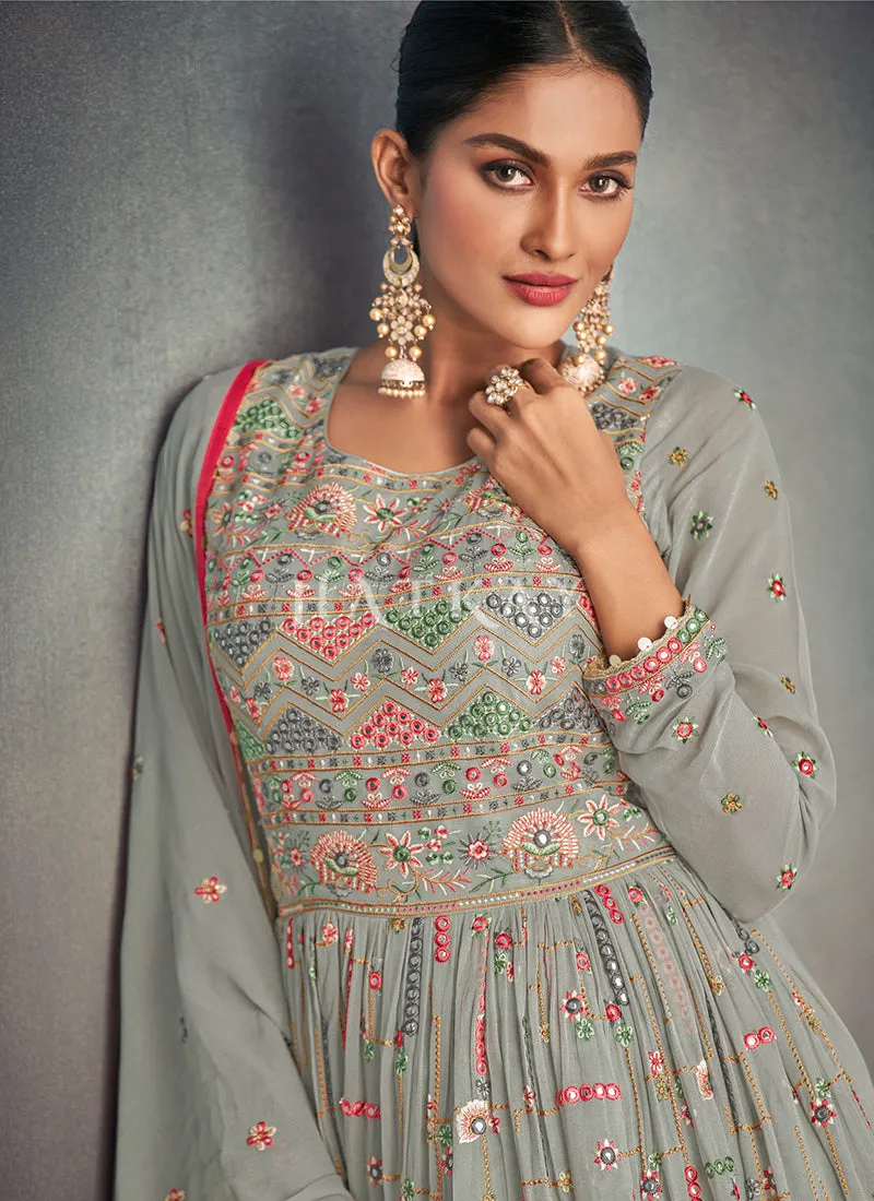 Powder Green Peplum Style Anarkali Lehenga