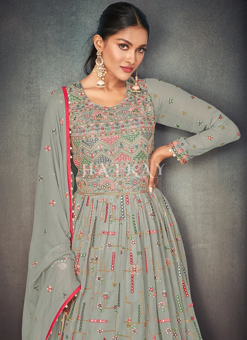 Powder Green Peplum Style Anarkali Lehenga