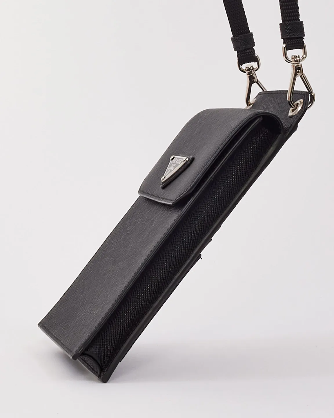 Prada Black Saffiano Leather Crossbody Phone Case