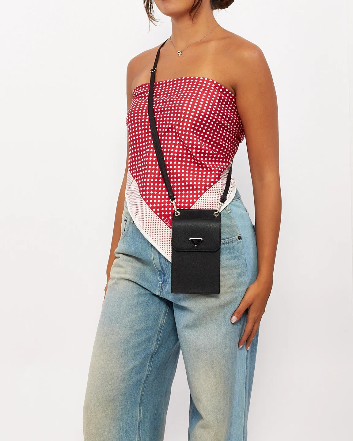 Prada Black Saffiano Leather Crossbody Phone Case