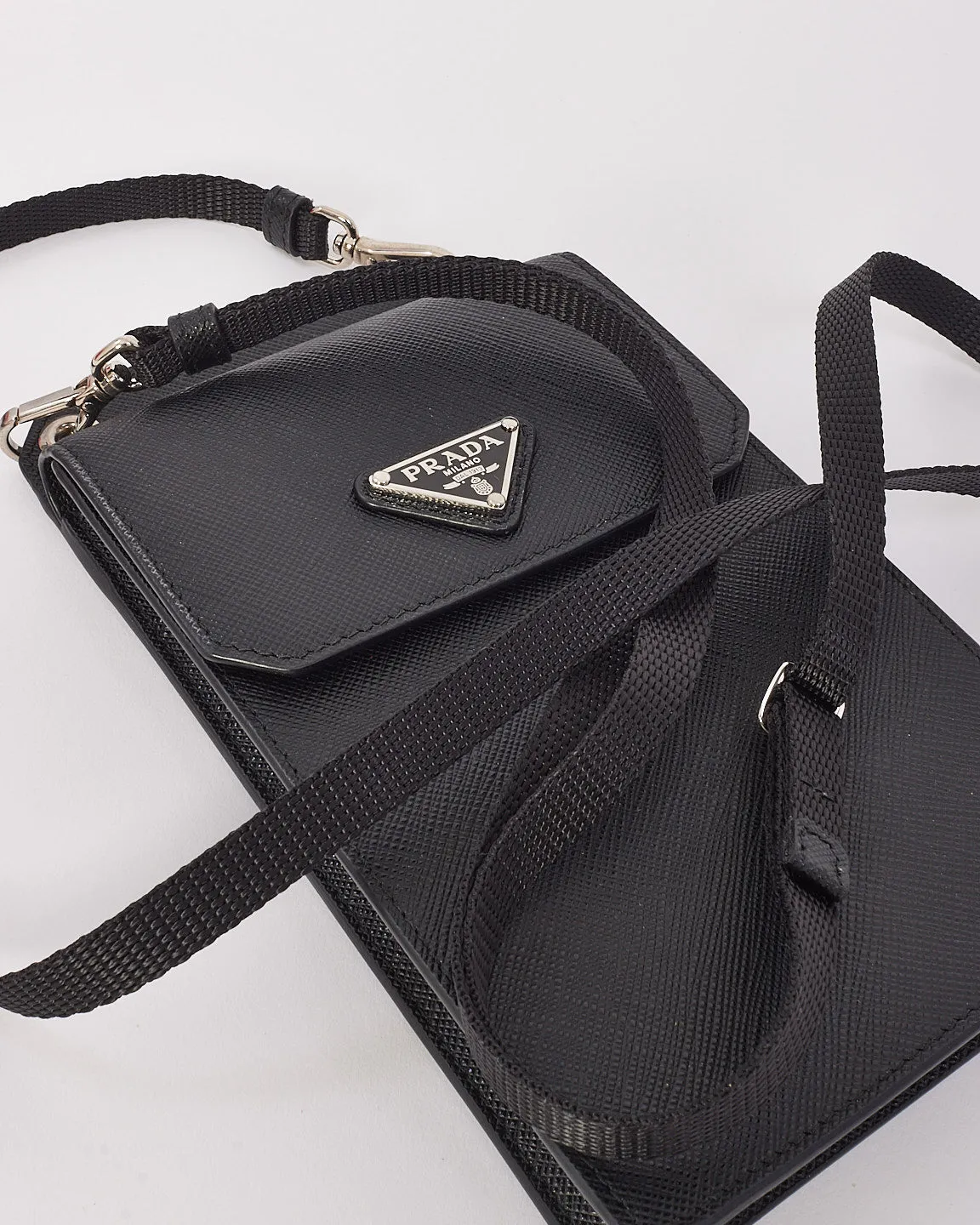Prada Black Saffiano Leather Crossbody Phone Case
