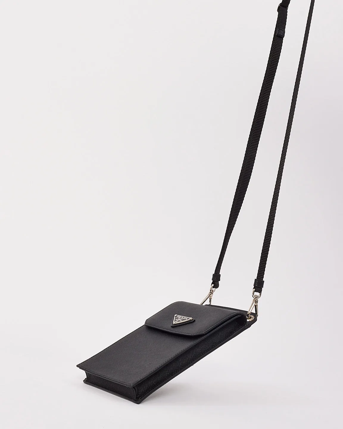 Prada Black Saffiano Leather Crossbody Phone Case