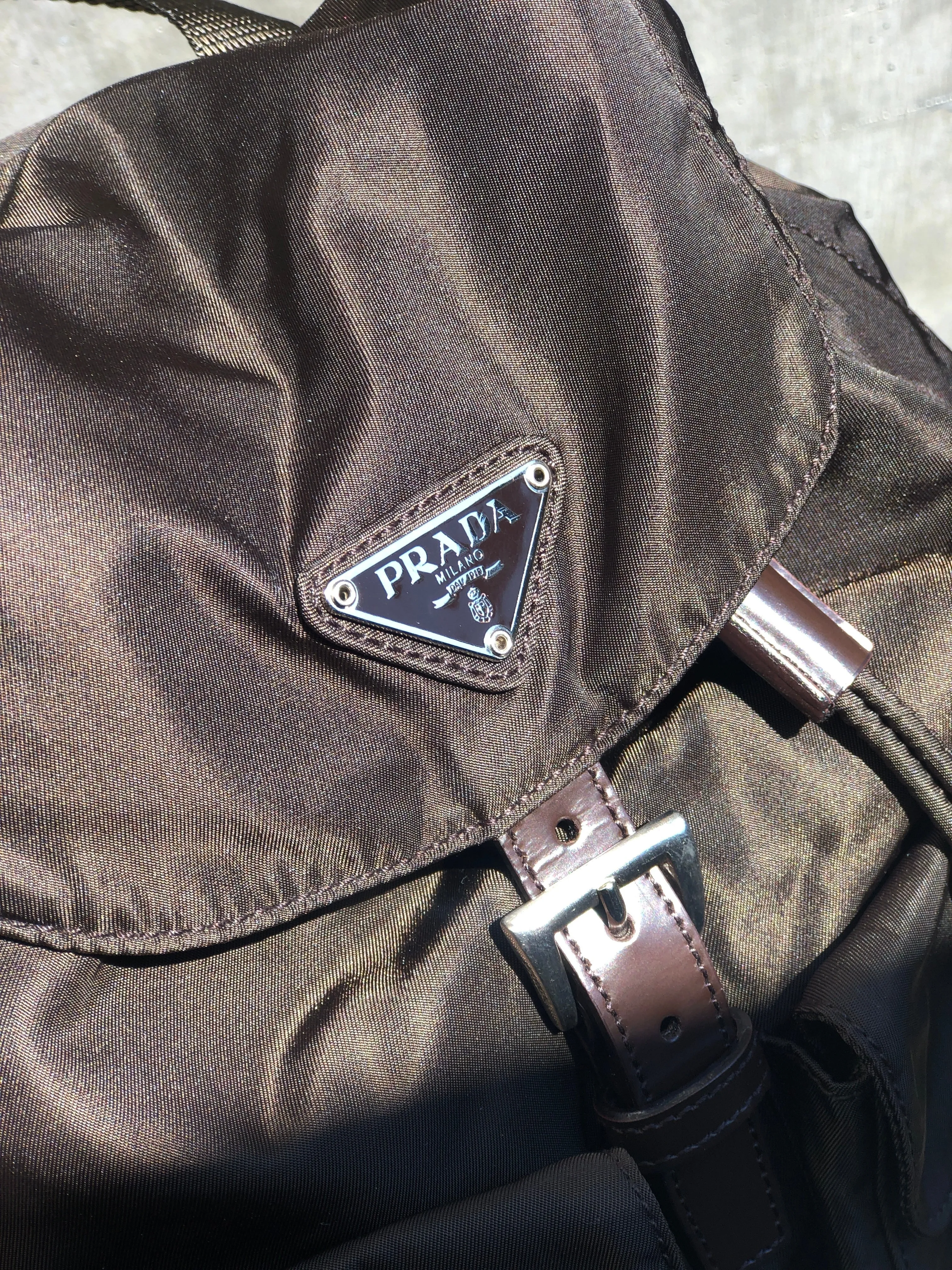 PRADA logo nylon leather backpack brown vintage pddjj7