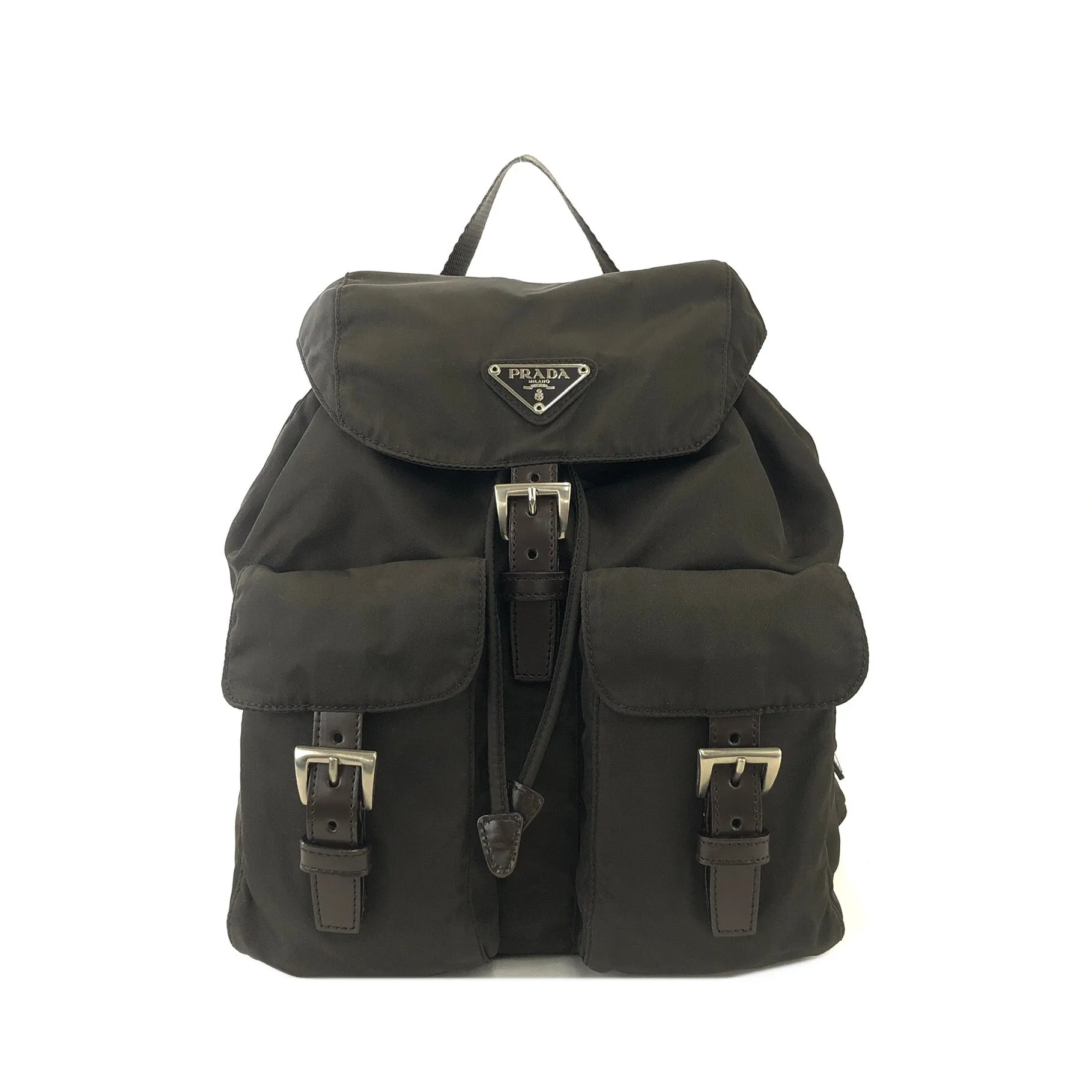 PRADA logo nylon leather backpack brown vintage pddjj7