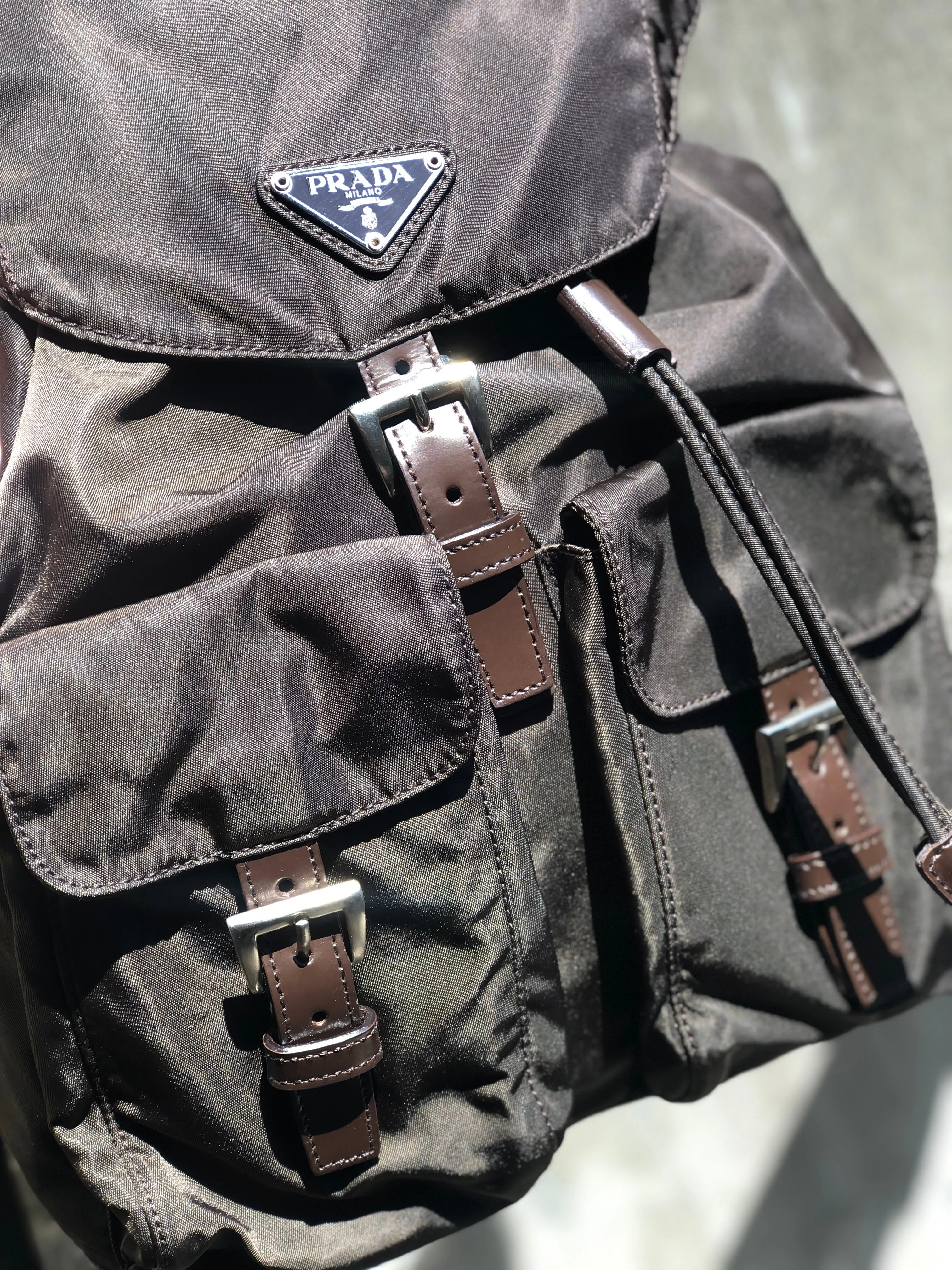 PRADA logo nylon leather backpack brown vintage pddjj7