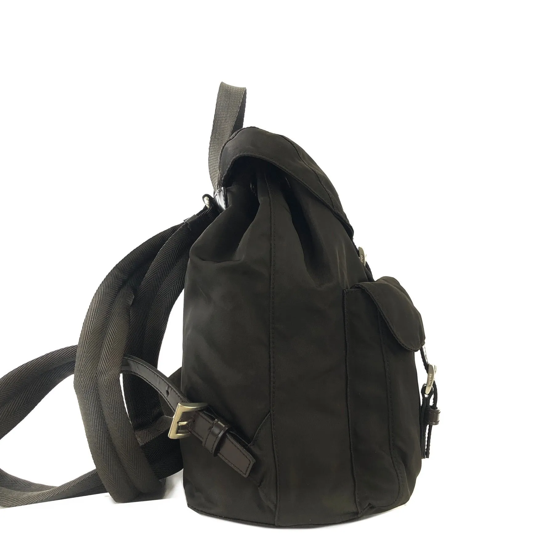 PRADA logo nylon leather backpack brown vintage pddjj7