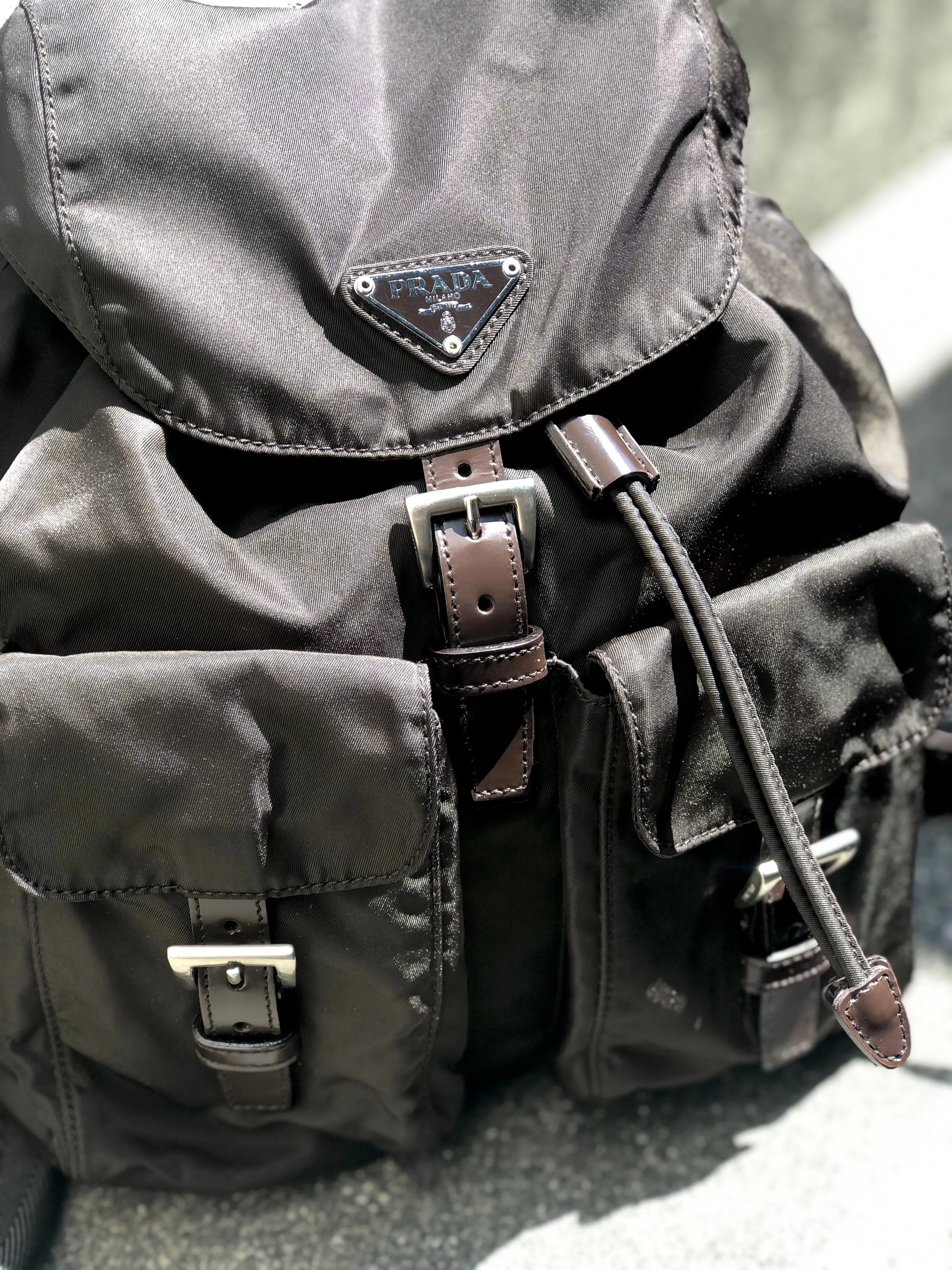 PRADA logo nylon leather backpack brown vintage pddjj7