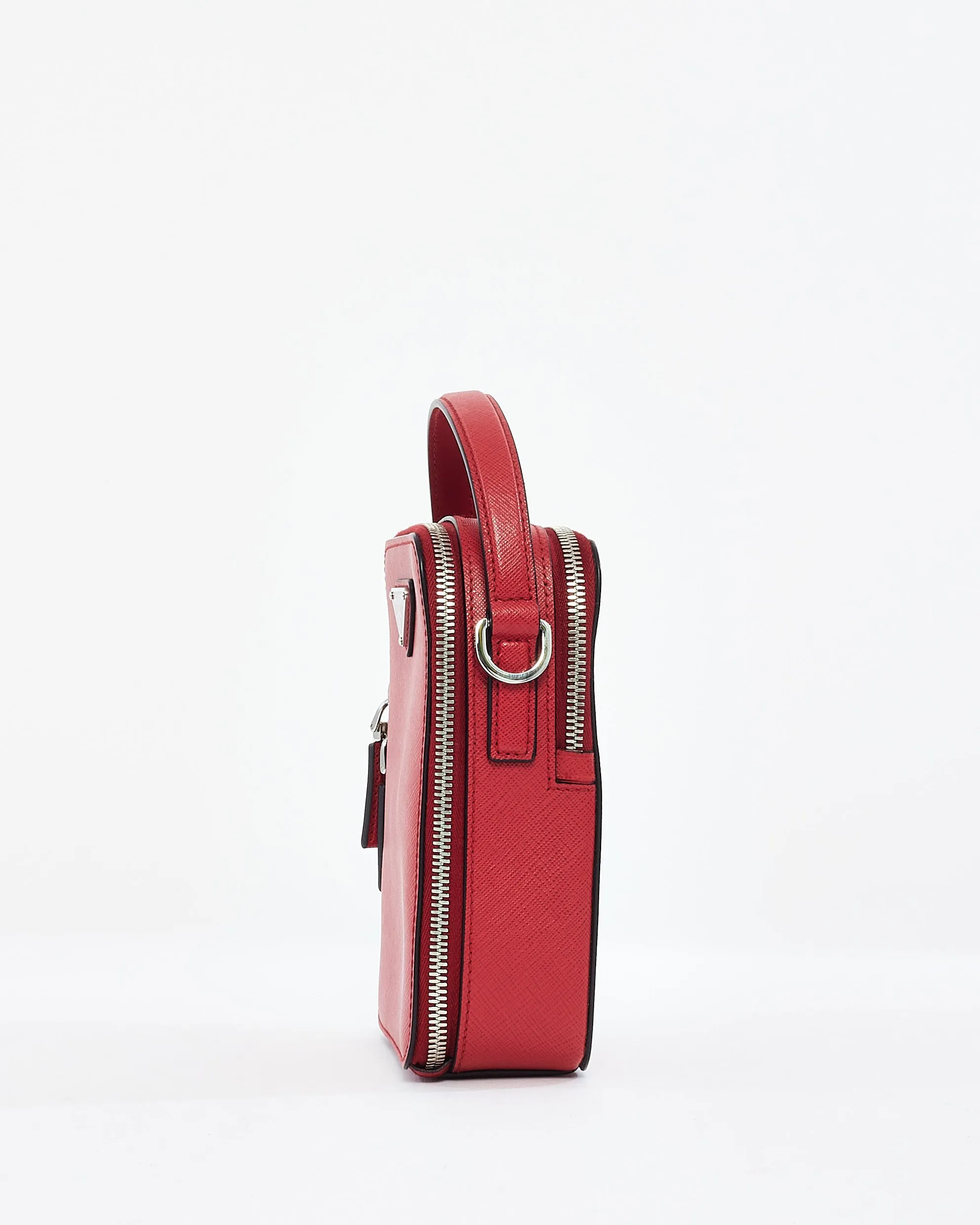 Prada Red Saffiano Leather Brique Vertical Crossbody Bag