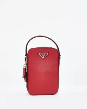 Prada Red Saffiano Leather Brique Vertical Crossbody Bag