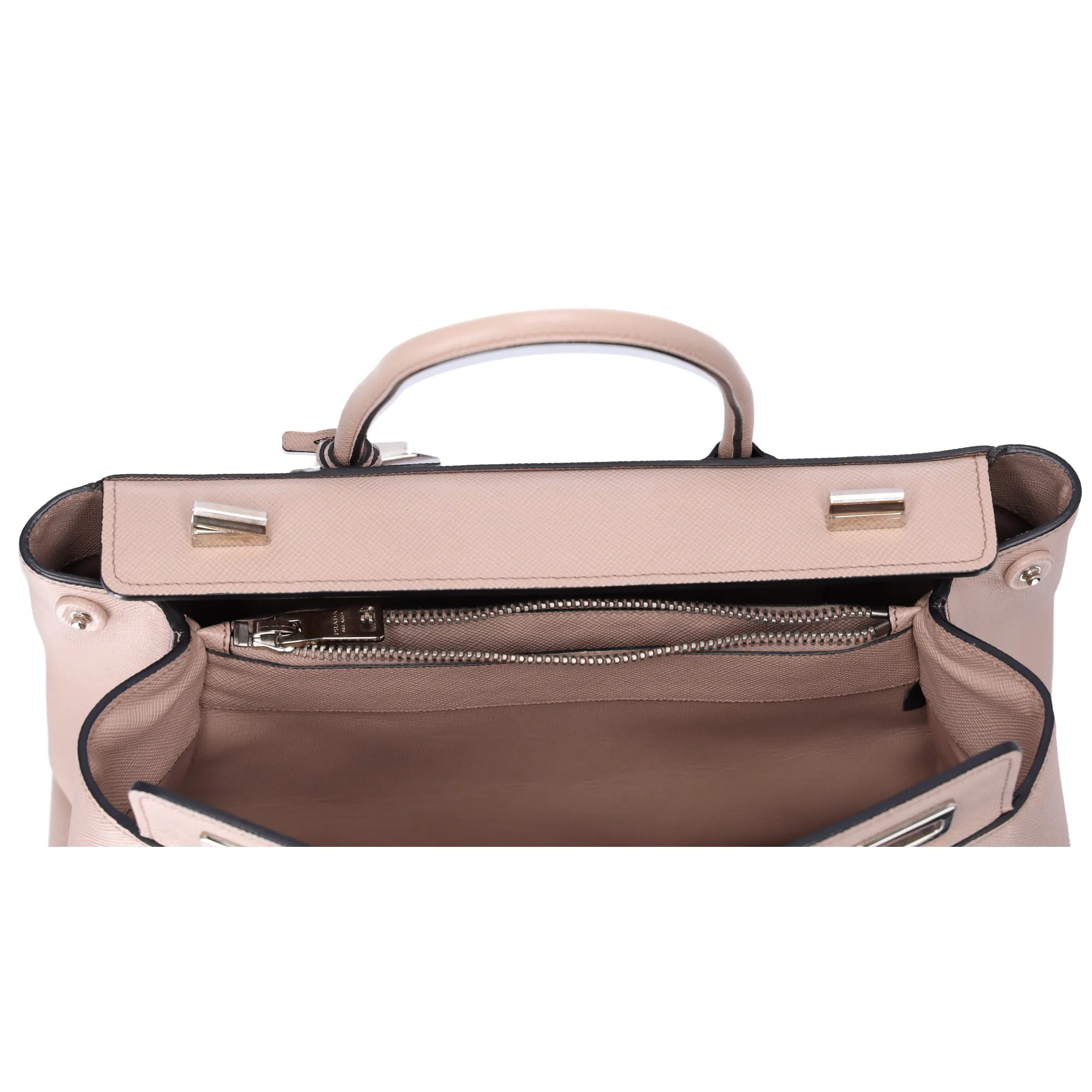Prada Saffiano Leather Large Twin Pocket Tote Pink Beige
