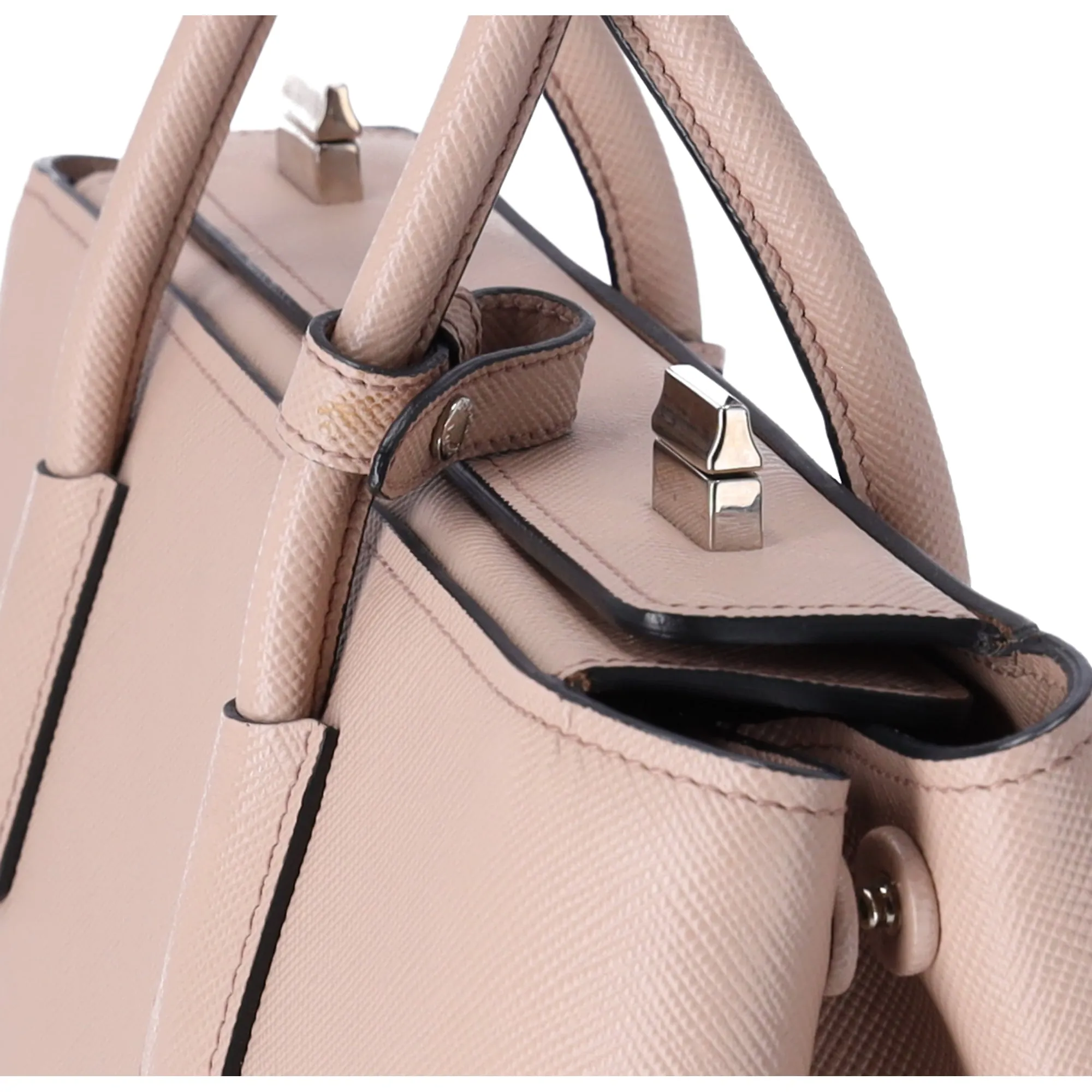 Prada Saffiano Leather Large Twin Pocket Tote Pink Beige