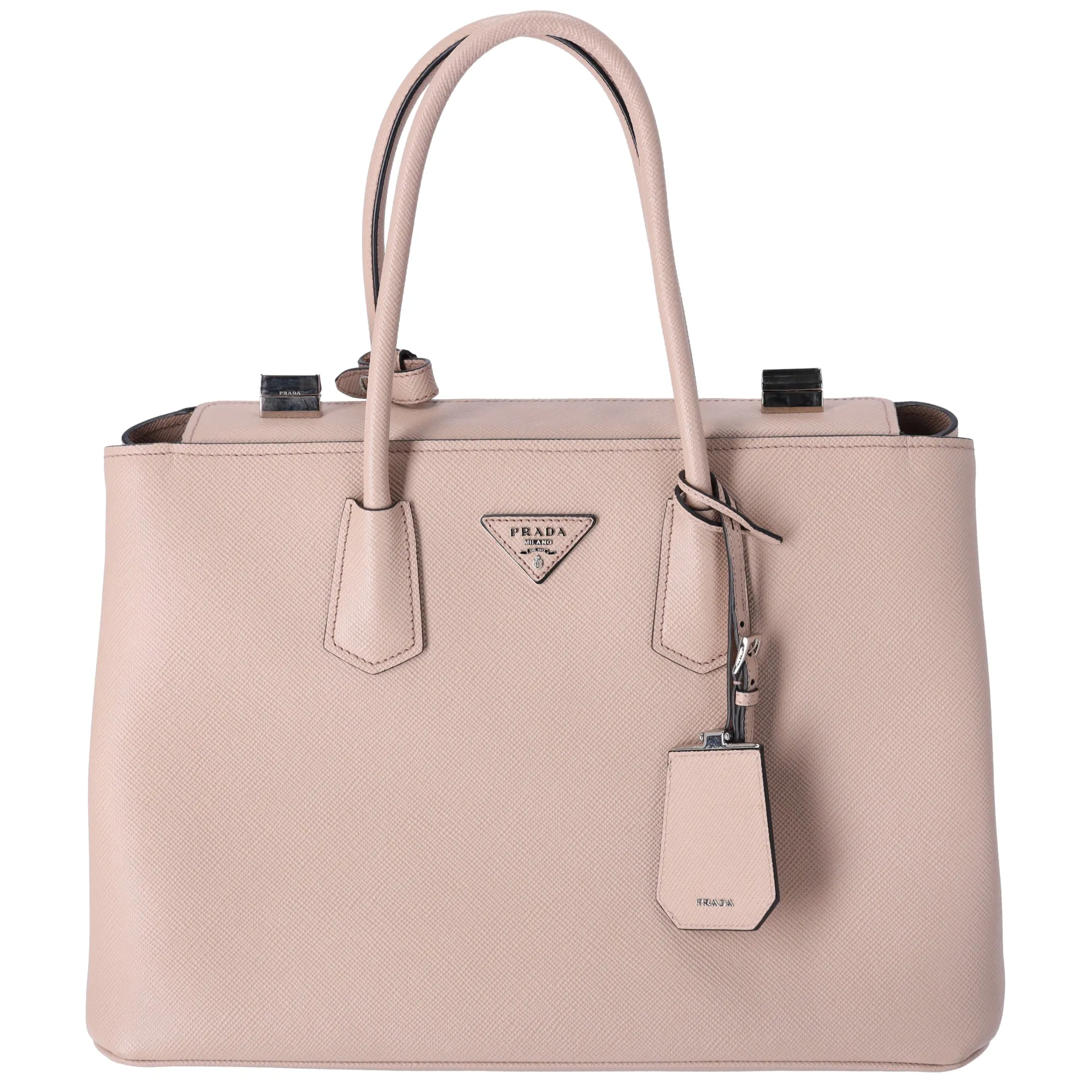 Prada Saffiano Leather Large Twin Pocket Tote Pink Beige
