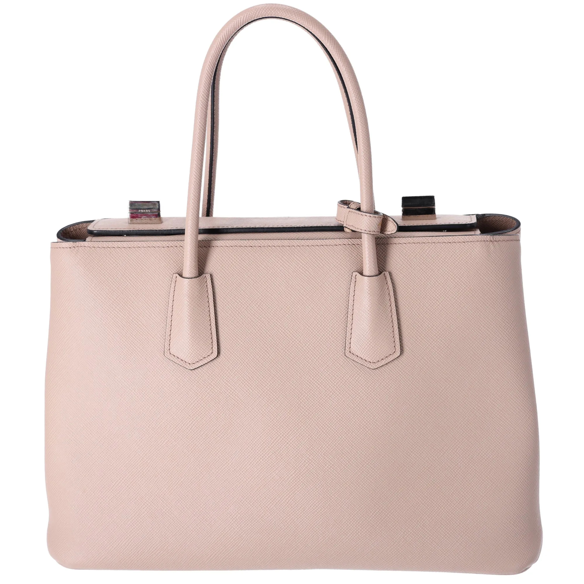 Prada Saffiano Leather Large Twin Pocket Tote Pink Beige