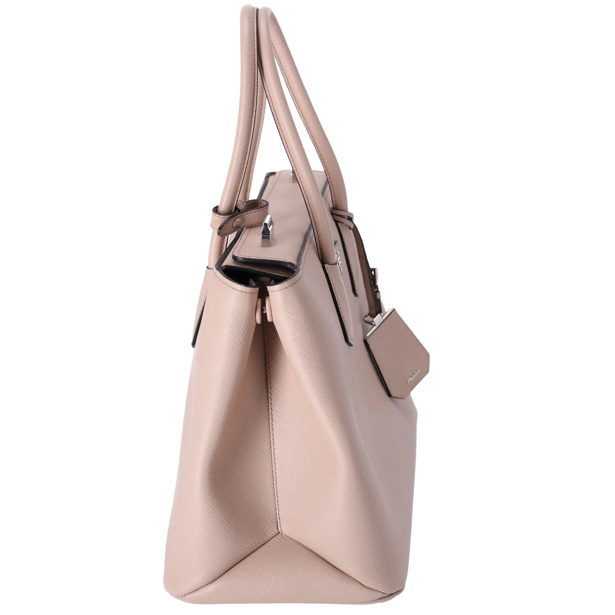 Prada Saffiano Leather Large Twin Pocket Tote Pink Beige
