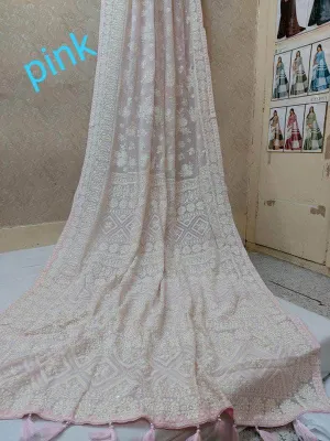 Pure Georgette with Original Lucknowi Chiken Saree