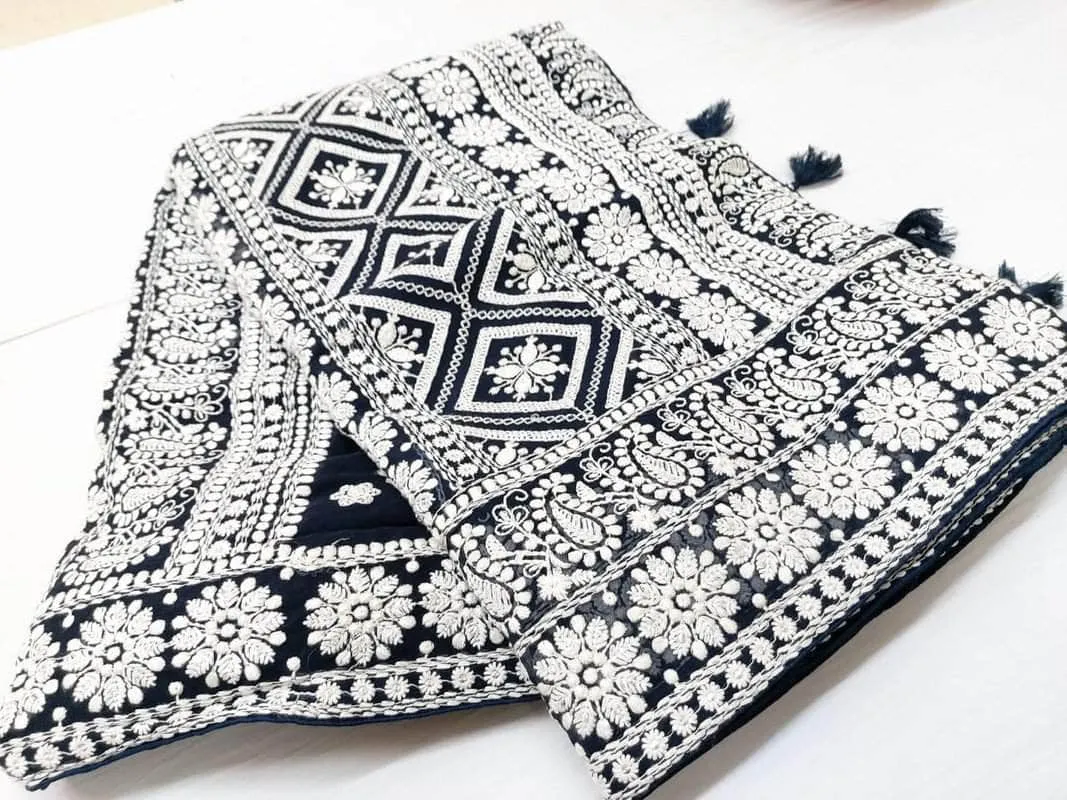 Pure Georgette with Original Lucknowi Chiken Saree