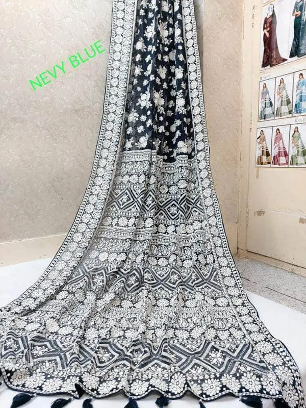 Pure Georgette with Original Lucknowi Chiken Saree