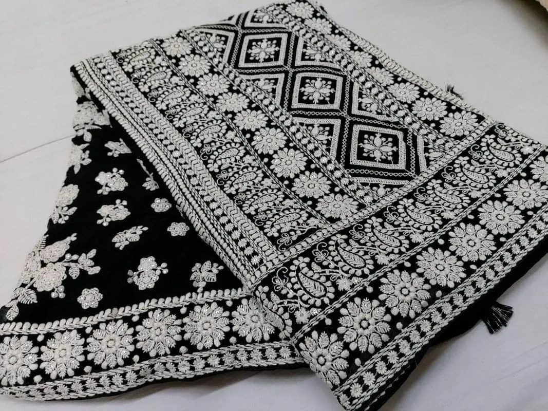 Pure Georgette with Original Lucknowi Chiken Saree
