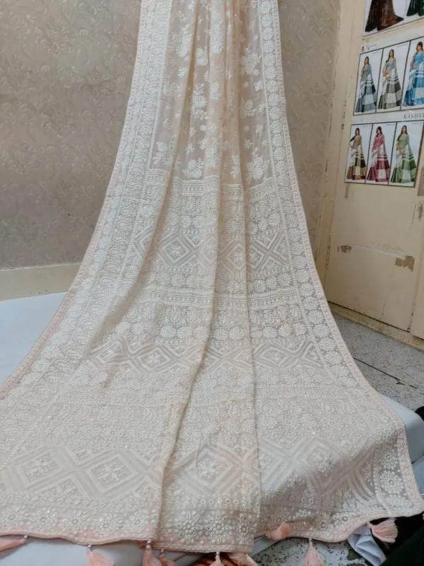 Pure Georgette with Original Lucknowi Chiken Saree