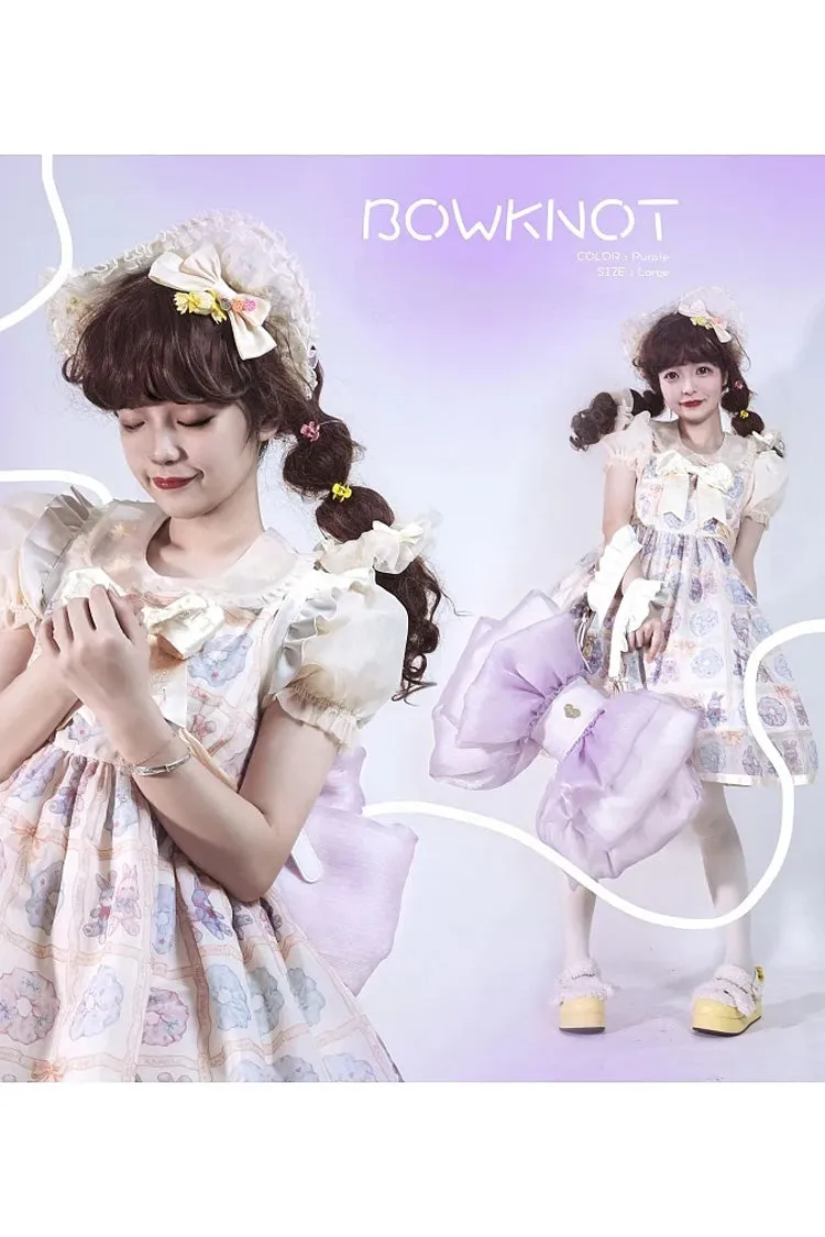 Purple Big Bowknot Metal Heart Nameplate Lolita Backpack