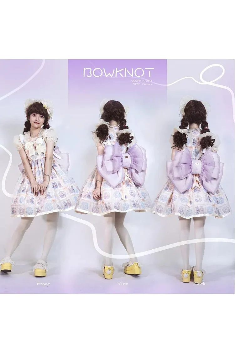 Purple Big Bowknot Metal Heart Nameplate Lolita Backpack
