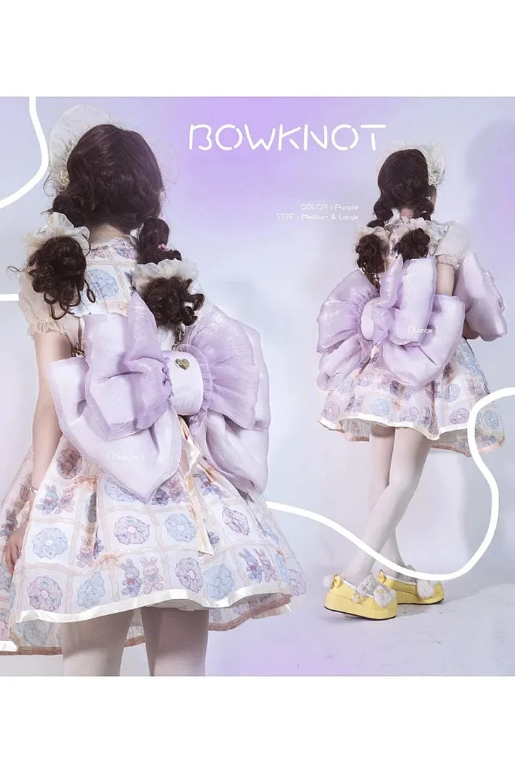 Purple Big Bowknot Metal Heart Nameplate Lolita Backpack