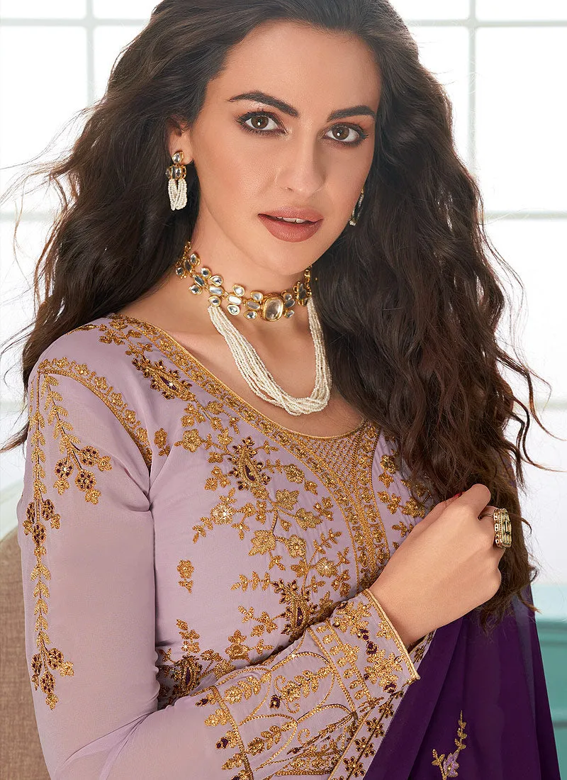 Purple Dual Tone Embroidered Designer Anarkali Suit