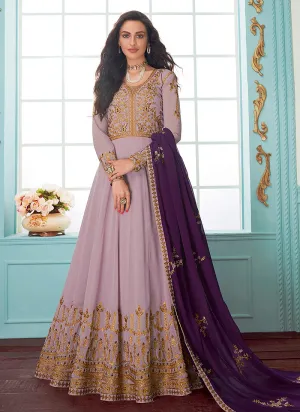 Purple Dual Tone Embroidered Designer Anarkali Suit